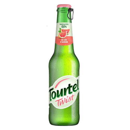 Bouteille de bière sans alcool Tourtel Twist au jus d'agrume.